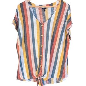 Torrid Multicolor Striped Button-Down Shirt 3X Tie Front Casual Leisure